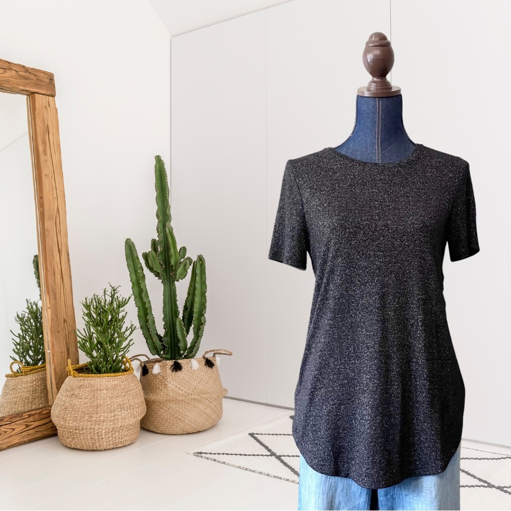 Ann Taylor Short Sleeve Marled Knit Round Hem Top